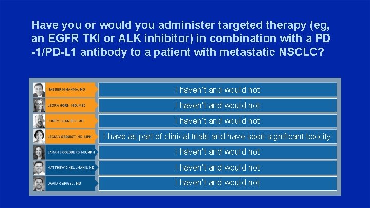 Have you or would you administer targeted therapy (eg, an EGFR TKI or ALK