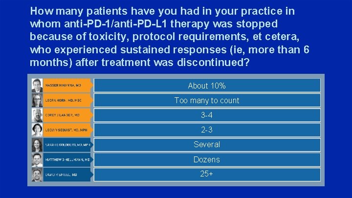 How many patients have you had in your practice in whom anti-PD-1/anti-PD-L 1 therapy