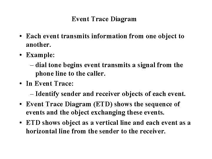 Event Trace Diagram • Each event transmits information from one object to another. •