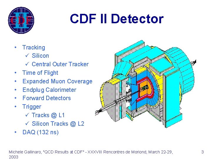 CDF II Detector • Tracking ü Silicon ü Central Outer Tracker • Time of