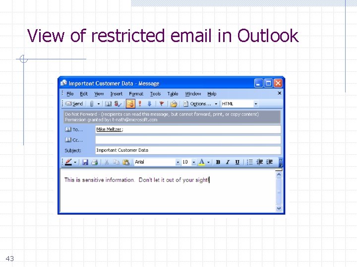 View of restricted email in Outlook 43 