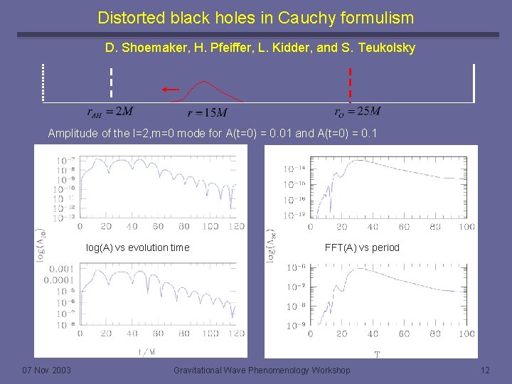 Distorted black holes in Cauchy formulism D. Shoemaker, H. Pfeiffer, L. Kidder, and S.