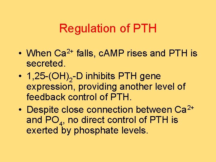 Regulation of PTH • When Ca 2+ falls, c. AMP rises and PTH is