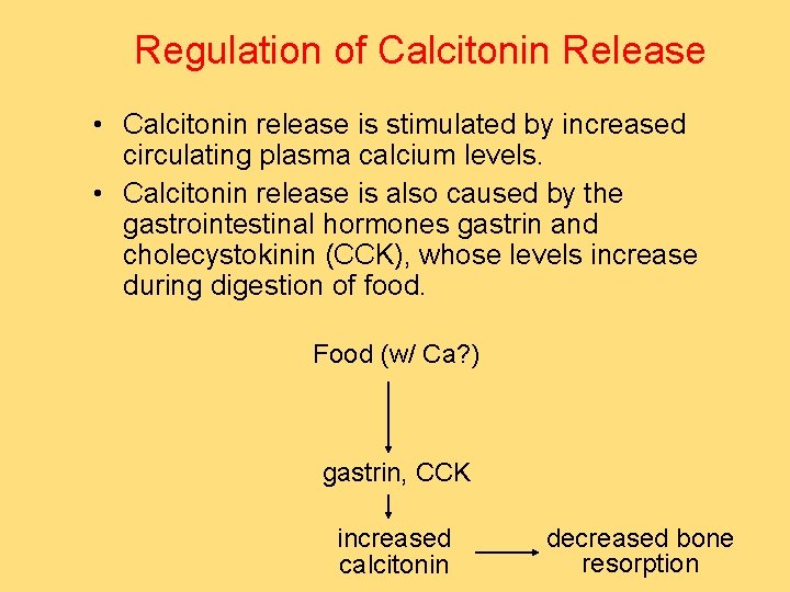 Regulation of Calcitonin Release • Calcitonin release is stimulated by increased circulating plasma calcium