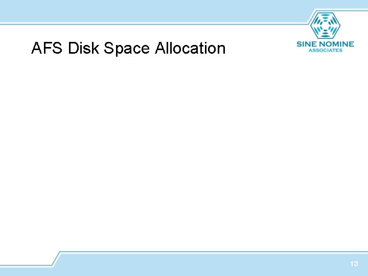 AFS Disk Space Allocation 13 