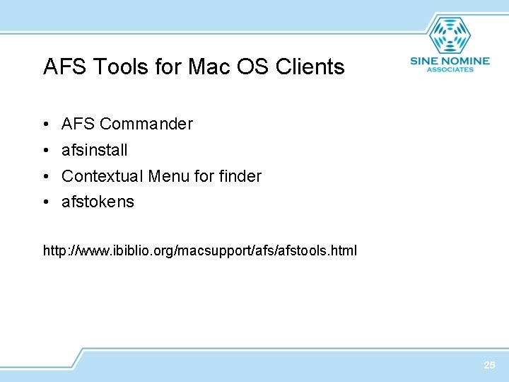 AFS Tools for Mac OS Clients • AFS Commander • afsinstall • Contextual Menu