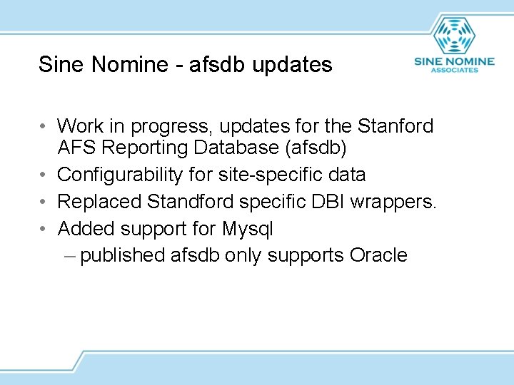 Sine Nomine - afsdb updates • Work in progress, updates for the Stanford AFS