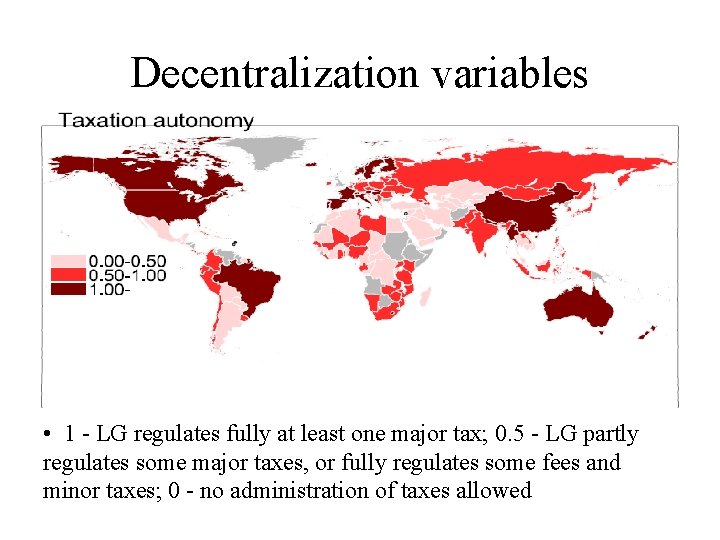 Decentralization variables • 1 - LG regulates fully at least one major tax; 0.