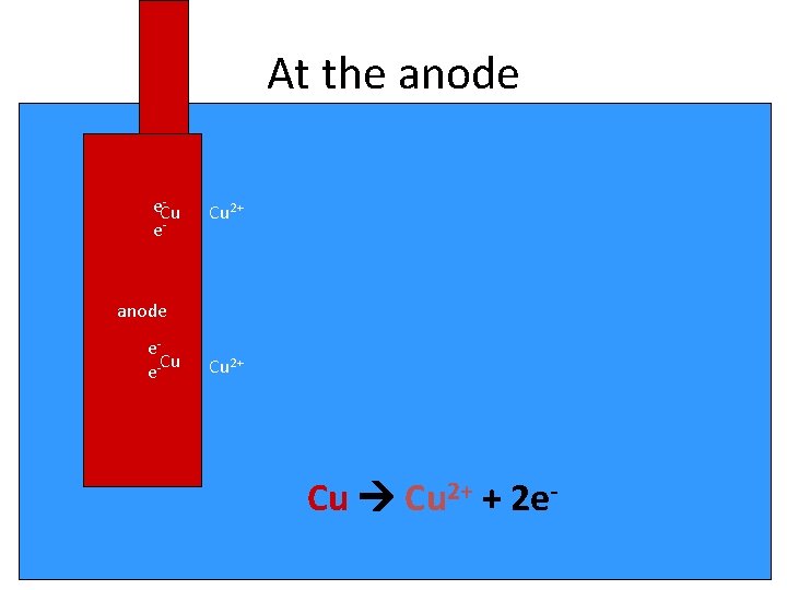 At the anode e. Cu e- Cu 2+ Cu 2+ + 2 e- 