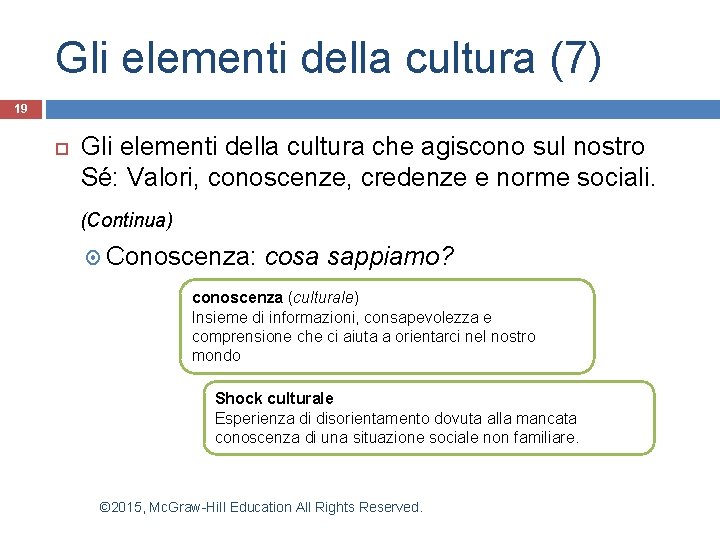 Gli elementi della cultura (7) 19 Gli elementi della cultura che agiscono sul nostro Gli elementi della cultura (7) 19 Gli elementi della cultura che agiscono sul nostro