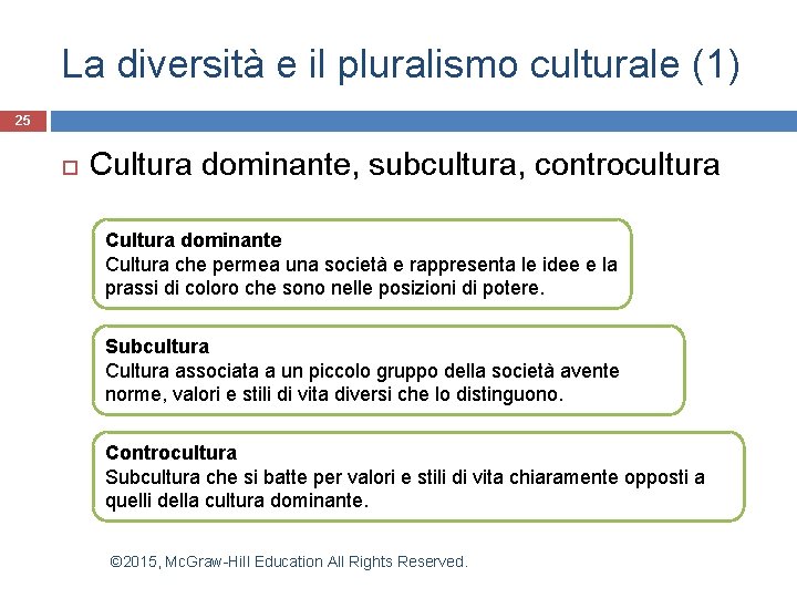 La diversità e il pluralismo culturale (1) 25 Cultura dominante, subcultura, controcultura Cultura dominante La diversità e il pluralismo culturale (1) 25 Cultura dominante, subcultura, controcultura Cultura dominante