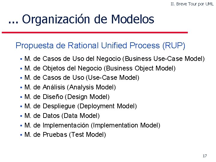 II. Breve Tour por UML . . . Organización de Modelos Propuesta de Rational