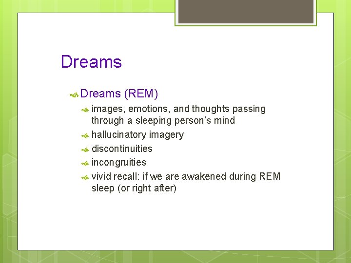 Dreams (REM) images, emotions, and thoughts passing through a sleeping person’s mind hallucinatory imagery