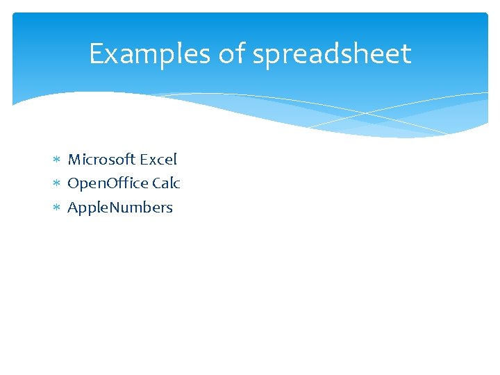 Examples of spreadsheet Microsoft Excel Open. Office Calc Apple. Numbers 