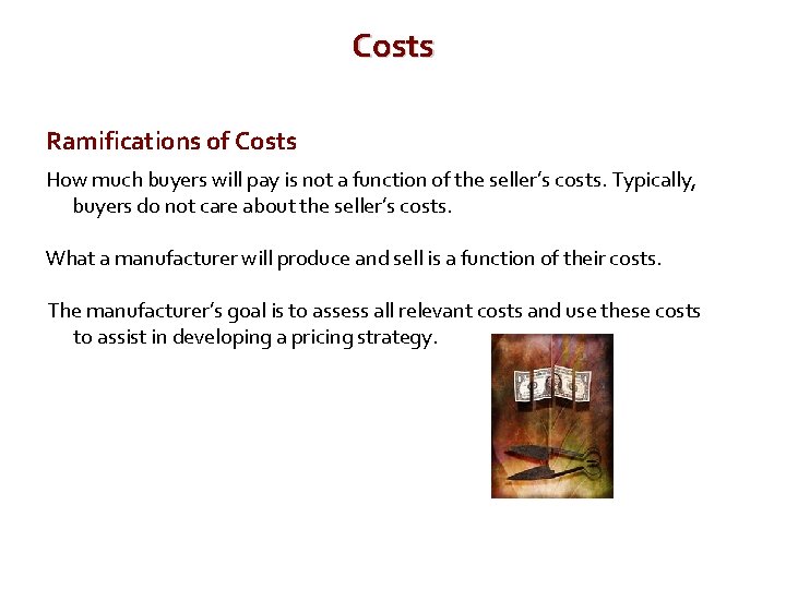 Costs Ramifications of Costs How much buyers will pay is not a function of