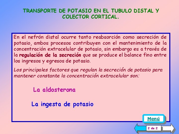 TRANSPORTE DE POTASIO EN EL TUBULO DISTAL Y COLECTOR CORTICAL. En el nefrón distal