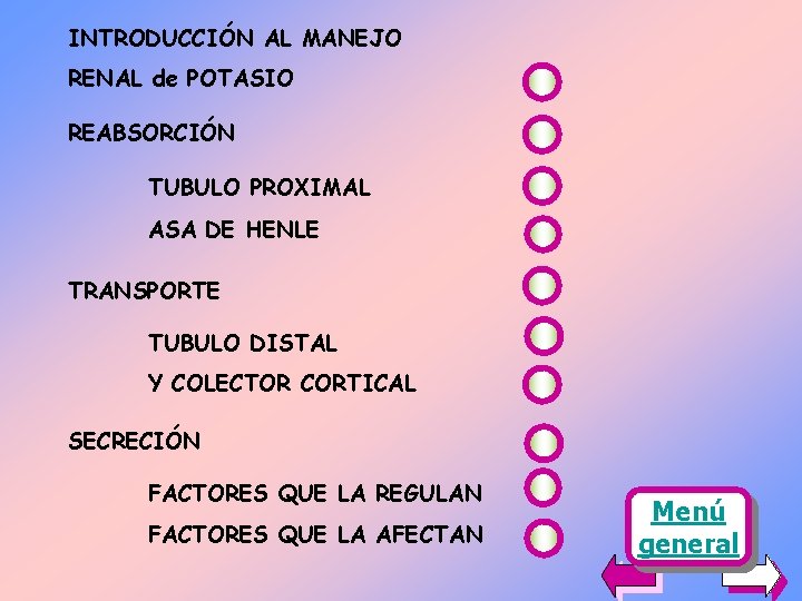 INTRODUCCIÓN AL MANEJO RENAL de POTASIO REABSORCIÓN TUBULO PROXIMAL ASA DE HENLE TRANSPORTE TUBULO