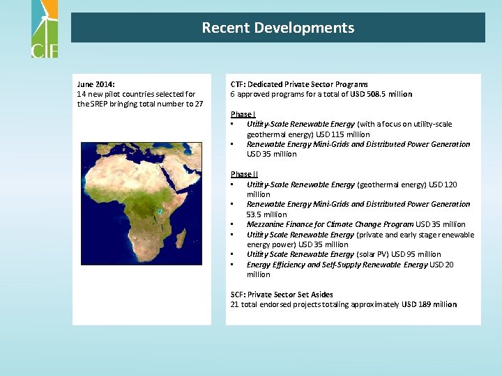 Recent Developments June 2014: 14 new pilot countries selected for the SREP bringing total