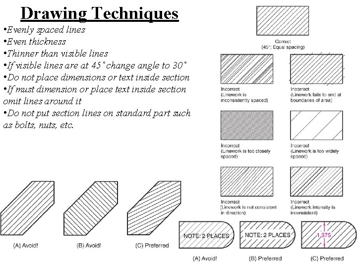 Drawing Techniques • Evenly spaced lines • Even thickness • Thinner than visible lines