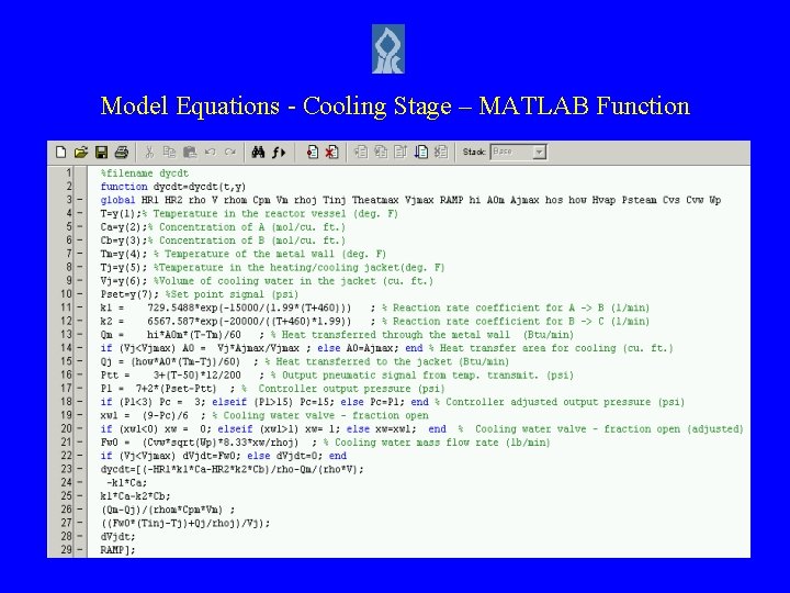 Model Equations - Cooling Stage – MATLAB Function 