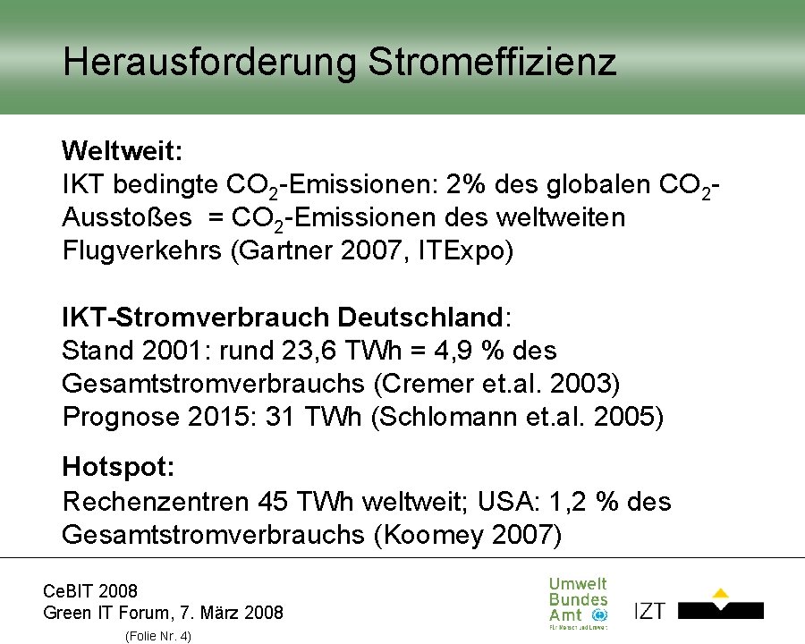 Herausforderung Stromeffizienz Weltweit: IKT bedingte CO 2 -Emissionen: 2% des globalen CO 2 Ausstoßes Herausforderung Stromeffizienz Weltweit: IKT bedingte CO 2 -Emissionen: 2% des globalen CO 2 Ausstoßes