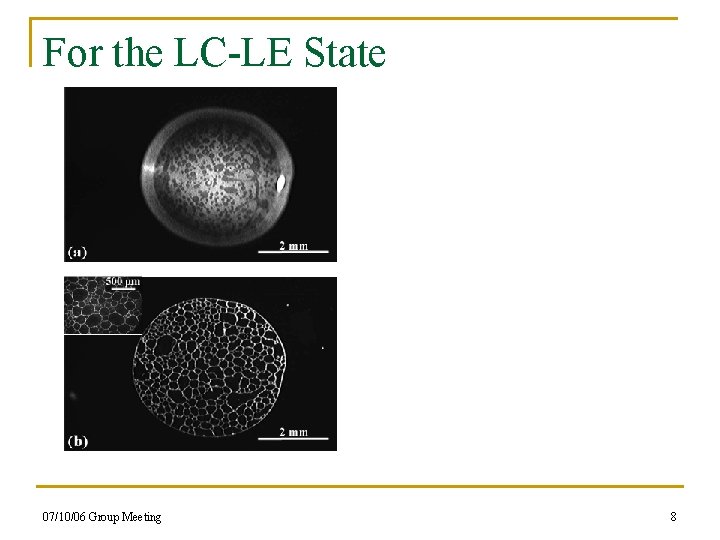 For the LC-LE State 07/10/06 Group Meeting 8 