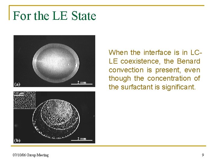 For the LE State When the interface is in LCLE coexistence, the Benard convection