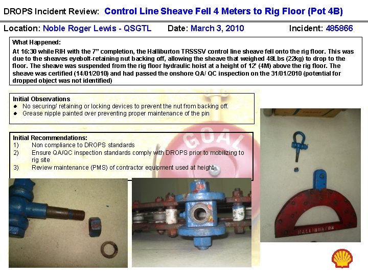 DROPS Incident Review: Control Line Sheave Fell 4 Meters to Rig Floor (Pot 4