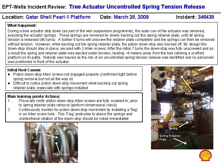 EPT-Wells Incident Review: Tree Actuator Uncontrolled Spring Tension Release Location: Qatar Shell Pearl-1 Platform