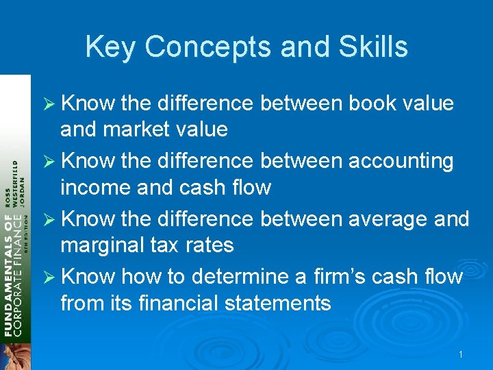 Key Concepts and Skills Ø Know the difference between book value and market value