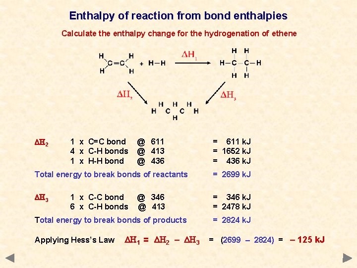 Enthalpy of reaction from bond enthalpies Calculate the enthalpy change for the hydrogenation of