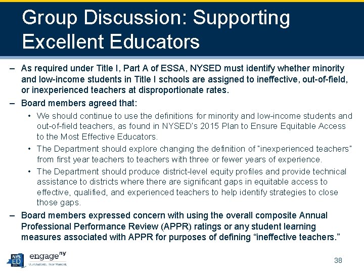 Group Discussion: Supporting Excellent Educators – As required under Title I, Part A of