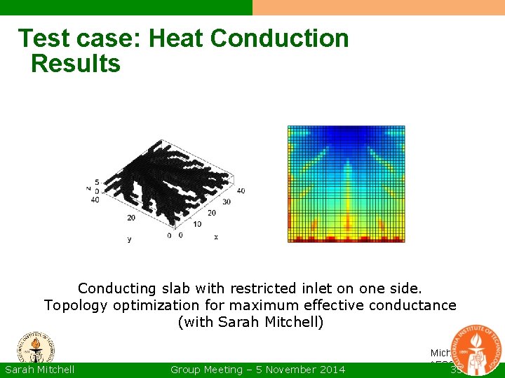 Test case: Heat Conduction Results Conducting slab with restricted inlet on one side. Topology Test case: Heat Conduction Results Conducting slab with restricted inlet on one side. Topology