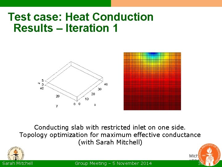 Test case: Heat Conduction Results – Iteration 1 Conducting slab with restricted inlet on Test case: Heat Conduction Results – Iteration 1 Conducting slab with restricted inlet on