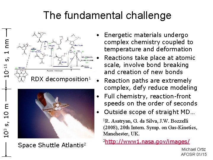 RDX decomposition 1 103 s, 10 m 10 -15 s, 1 nm The fundamental RDX decomposition 1 103 s, 10 m 10 -15 s, 1 nm The fundamental
