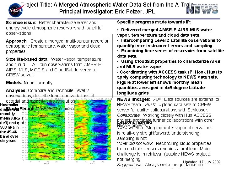 Project Title: A Merged Atmospheric Water Data Set from the A-Train Principal Investigator: Eric