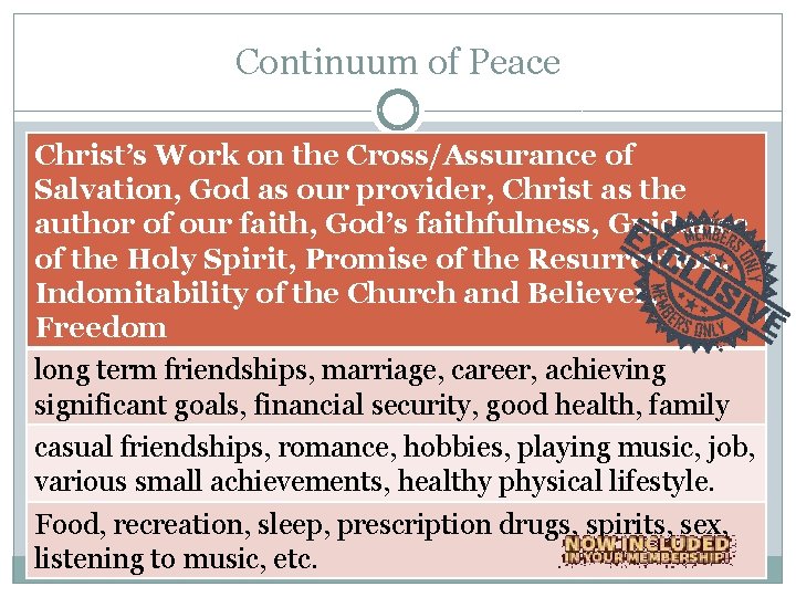 Continuum of Peace Christ’s Work on the Cross/Assurance of Salvation, God as our provider, Continuum of Peace Christ’s Work on the Cross/Assurance of Salvation, God as our provider,