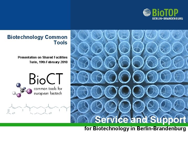 Biotechnology Common Tools Presentation on Shared Facilities Turin, 19 th February 2010 Service and
