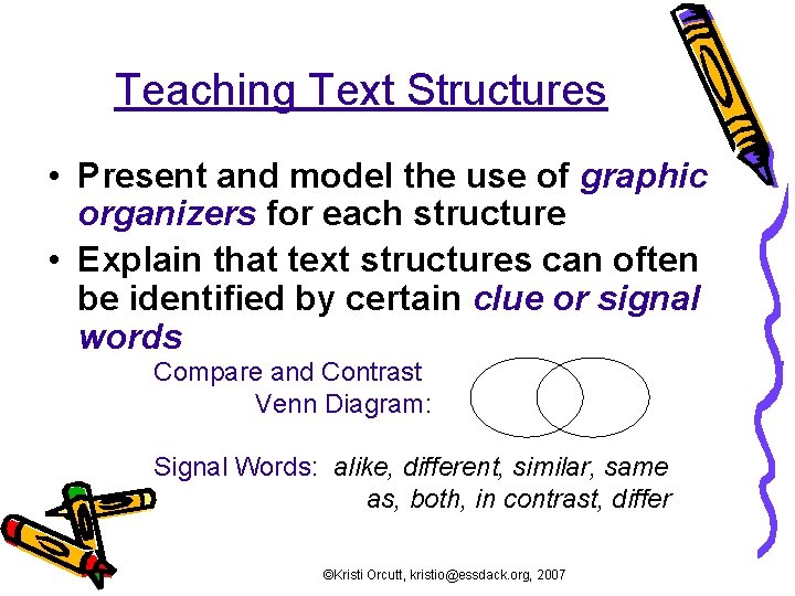 Teaching Text Structures • Present and model the use of graphic organizers for each