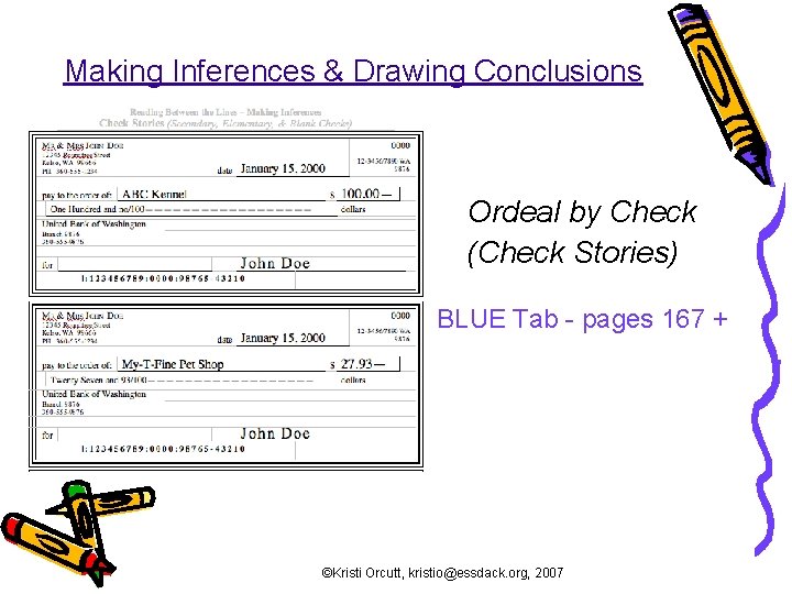 Making Inferences & Drawing Conclusions Ordeal by Check (Check Stories) BLUE Tab - pages