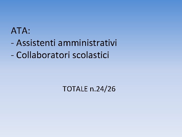 ATA: - Assistenti amministrativi - Collaboratori scolastici TOTALE n. 24/26 