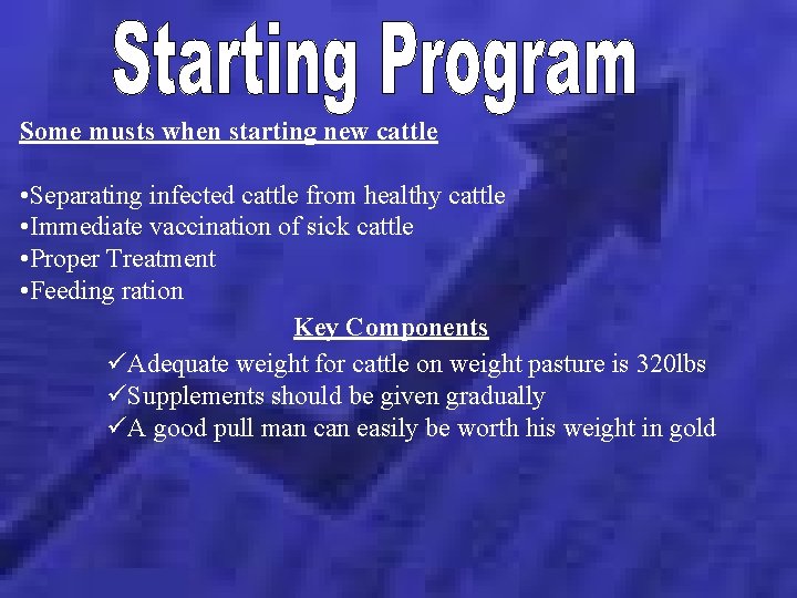 Some musts when starting new cattle • Separating infected cattle from healthy cattle •
