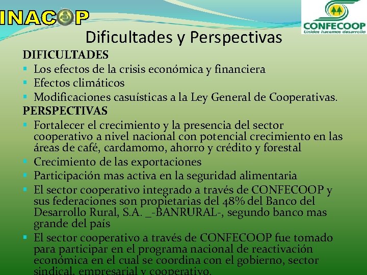 Dificultades y Perspectivas DIFICULTADES § Los efectos de la crisis económica y financiera § Dificultades y Perspectivas DIFICULTADES § Los efectos de la crisis económica y financiera §