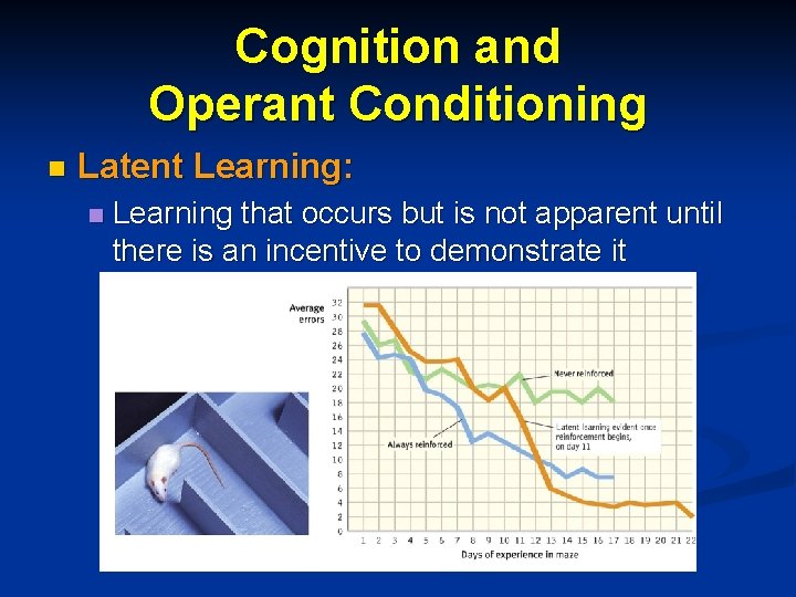 Cognition and Operant Conditioning n Latent Learning: n Learning that occurs but is not
