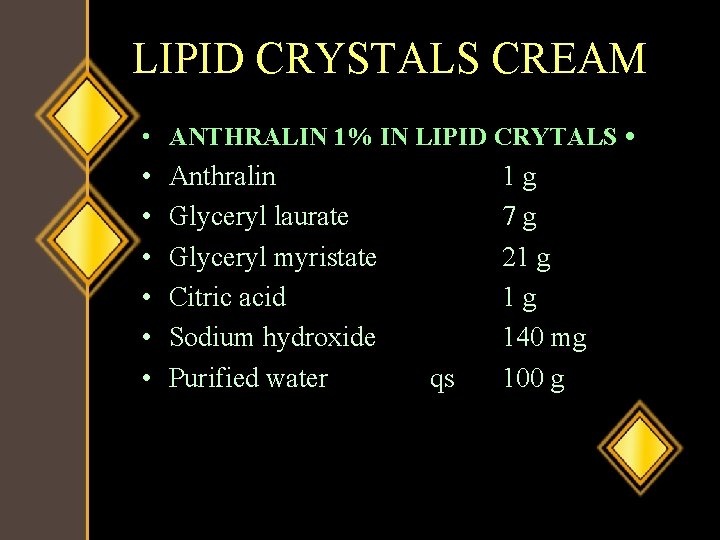 LIPID CRYSTALS CREAM • ANTHRALIN 1% IN LIPID CRYTALS • • Anthralin Glyceryl laurate