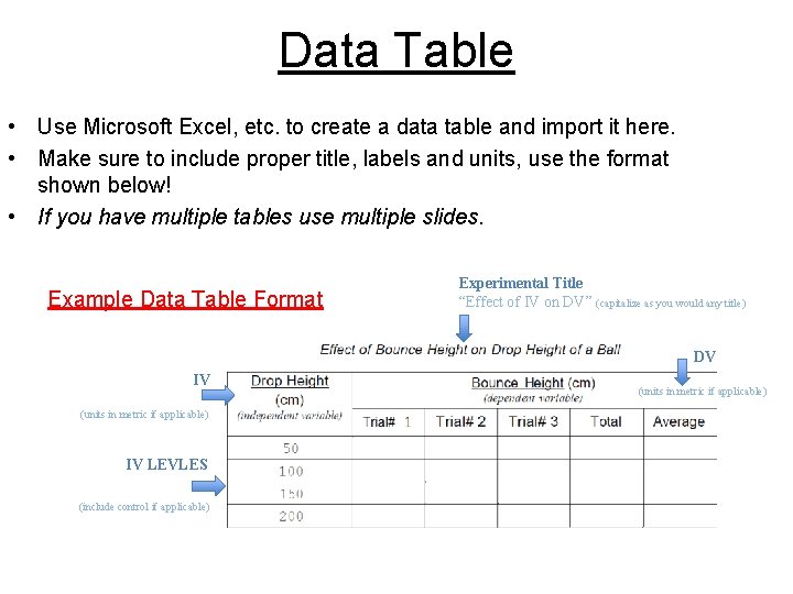 Data Table • Use Microsoft Excel, etc. to create a data table and import Data Table • Use Microsoft Excel, etc. to create a data table and import