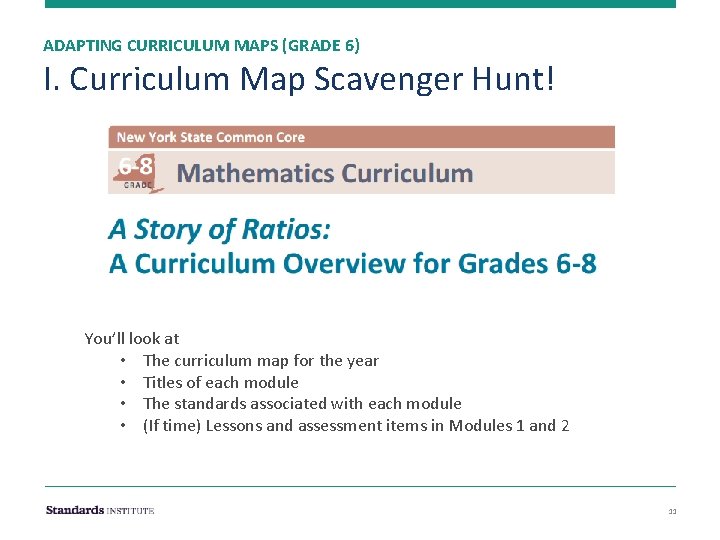 ADAPTING CURRICULUM MAPS (GRADE 6) I. Curriculum Map Scavenger Hunt! You’ll look at •