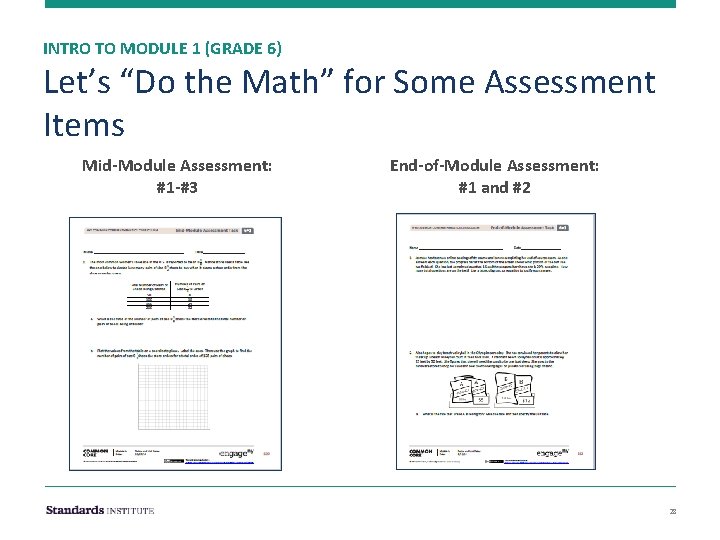 INTRO TO MODULE 1 (GRADE 6) Let’s “Do the Math” for Some Assessment Items