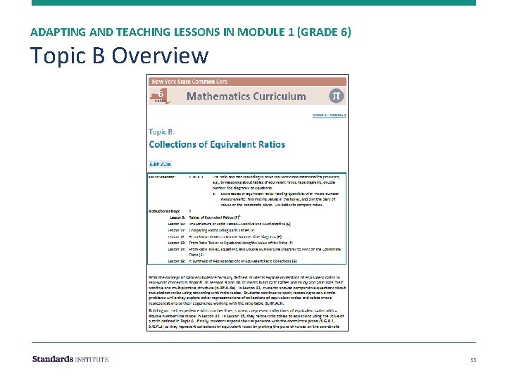 ADAPTING AND TEACHING LESSONS IN MODULE 1 (GRADE 6) Topic B Overview 55 