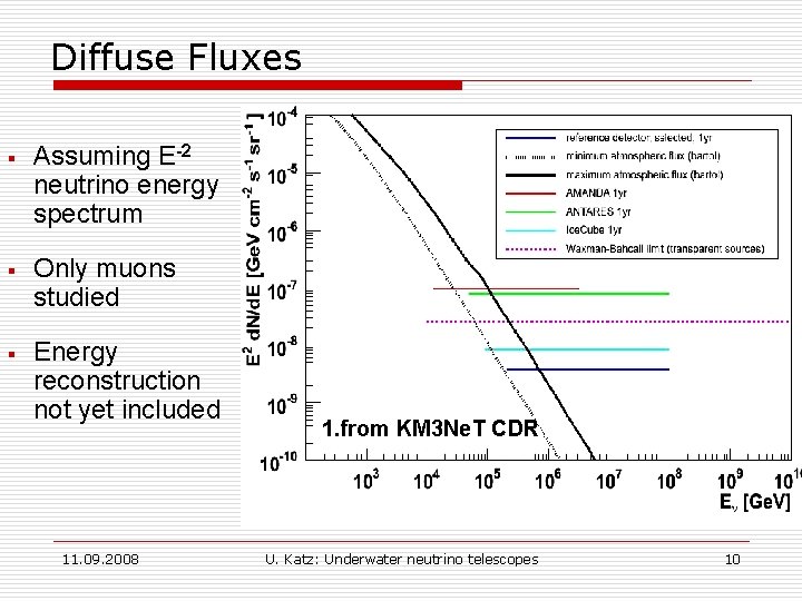 Diffuse Fluxes § Assuming E-2 neutrino energy spectrum § Only muons studied § Energy